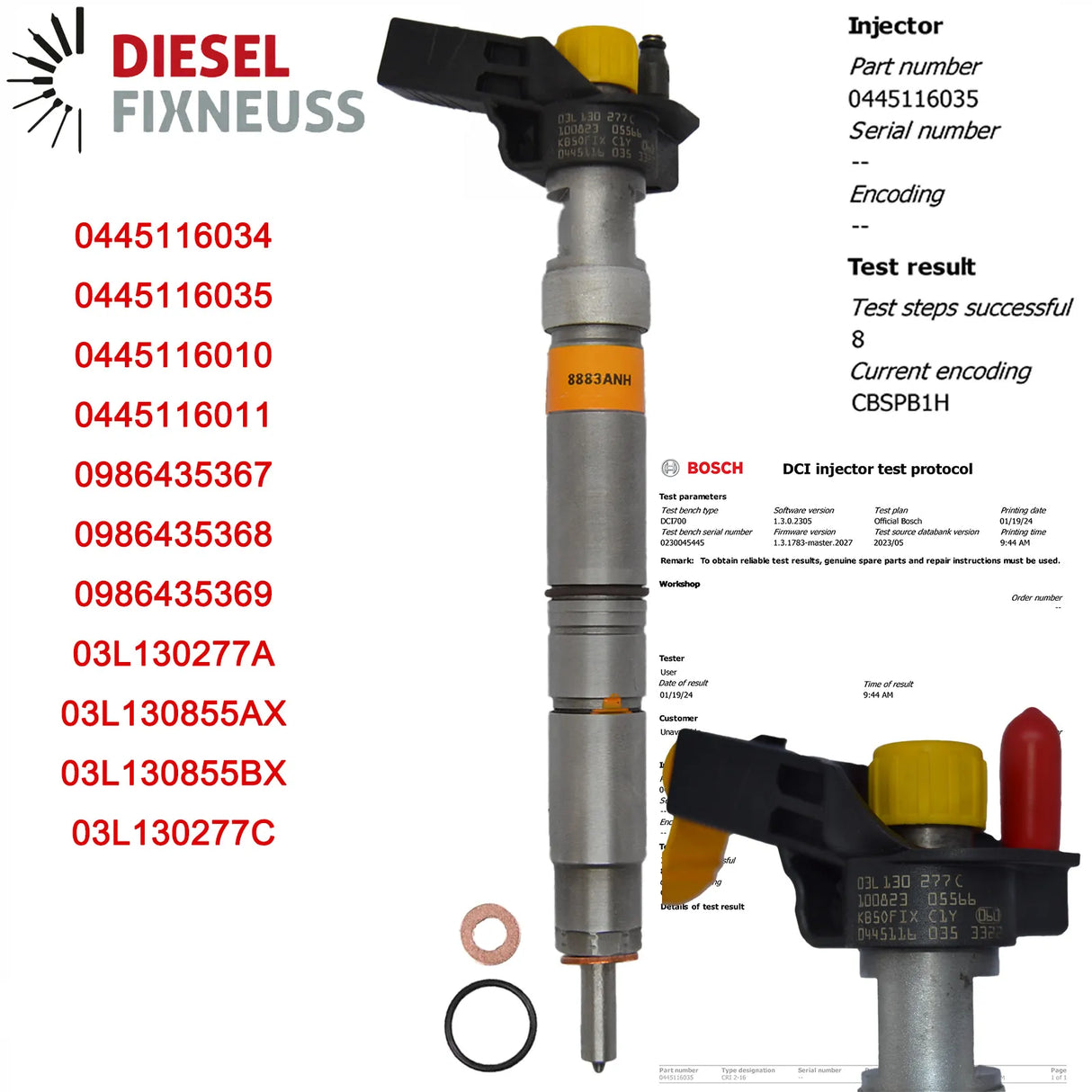 4x Injektor VW T5 AMAROK 2.0 MULTIVAN 0445116035 03L130277C