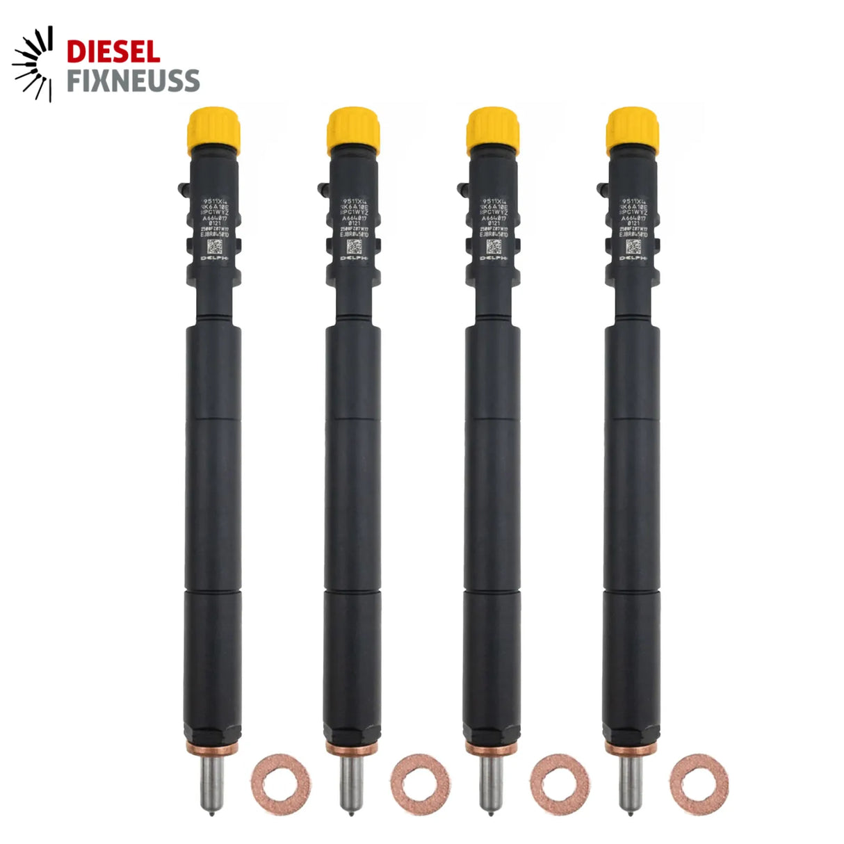 4x Delphi EJBR04501D fuel injectors for SsangYong 2.0 XDi engines, incl. test report. Compatible with Actyon, Kyron, and Rexton models (2005–2015). OE ref: A6640170121.