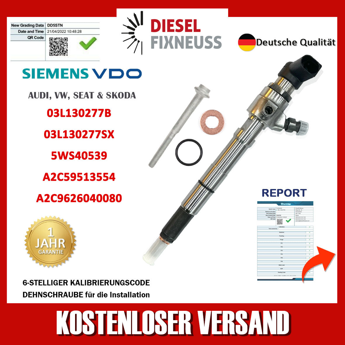 Injecteur 03L130277B Siemens Audi Siège VW Moteur Caya 1,6 Tdi Continental Skoda