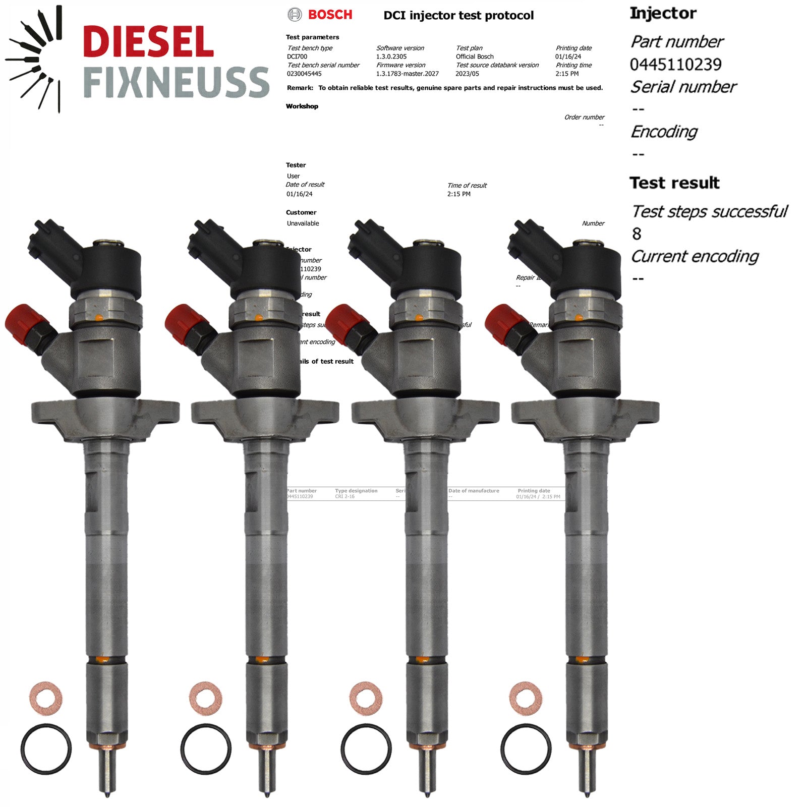 4x 0445110239 Injecteur Bosch Diesel CITROËN C3 C4 BERLINGO 1.6 HDi 0986435122