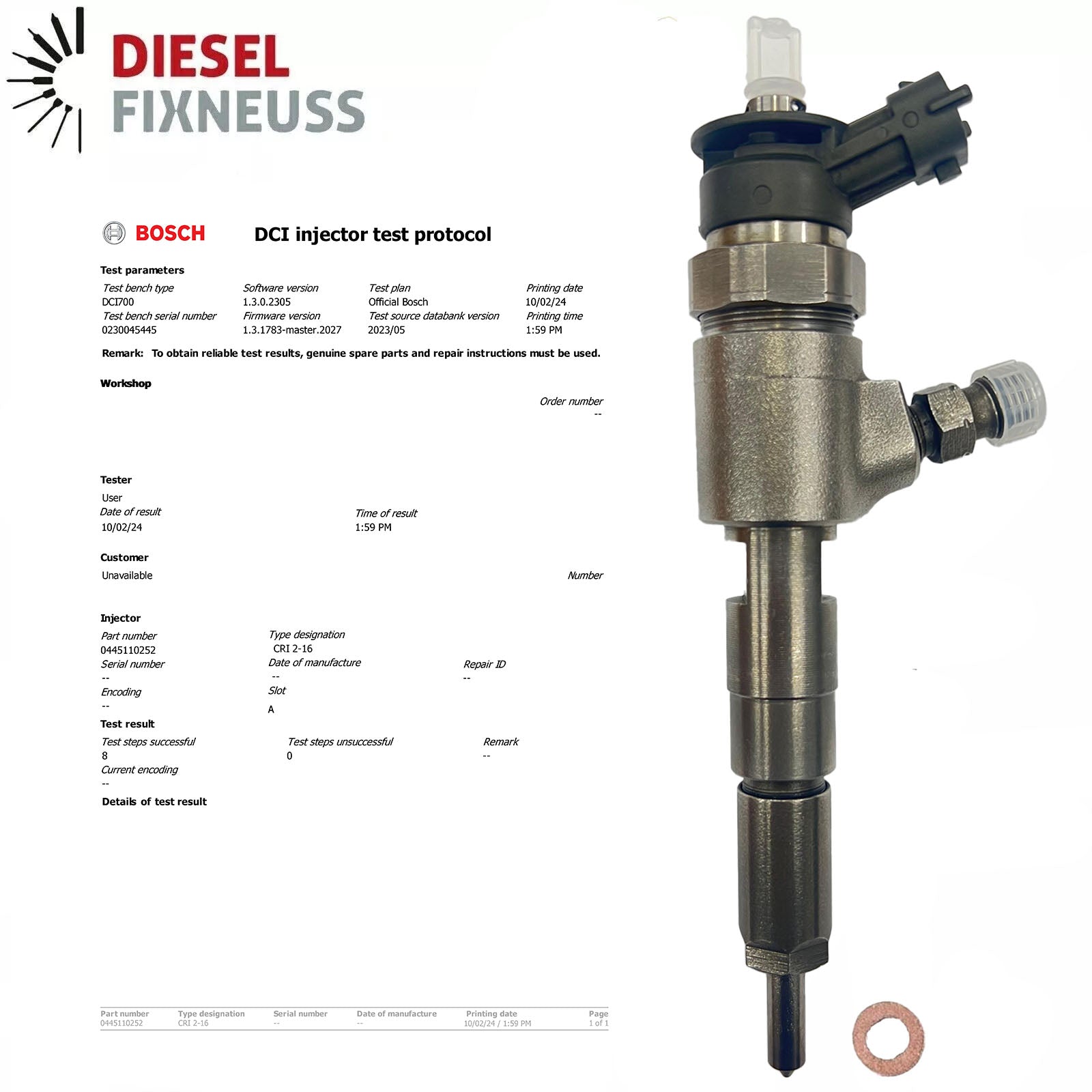 Injecteur Bosch 0445110252 Peugeot Citroen 1.4 HDI