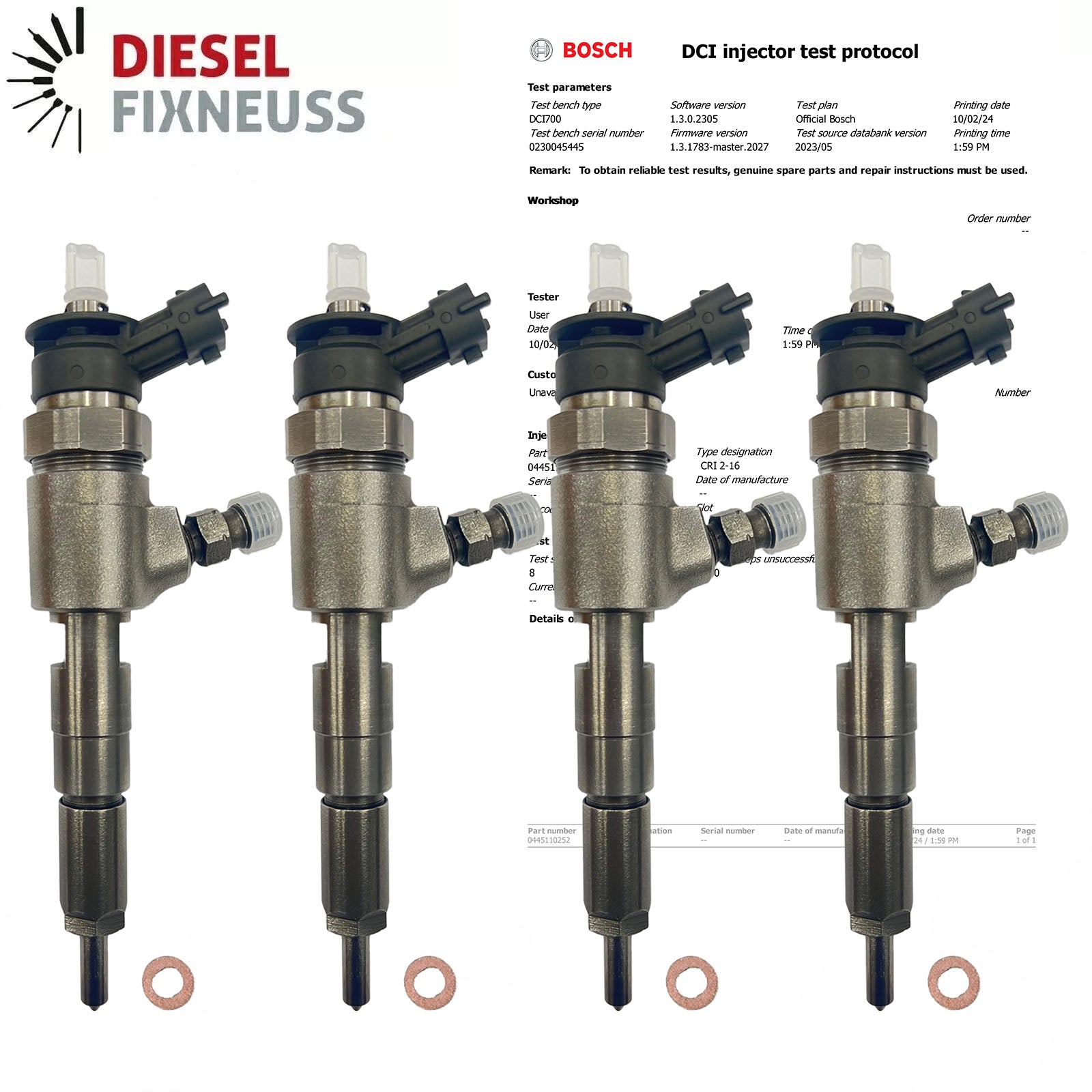 4x Einspritzdüse Bosch 0445110252 Citroen 9656588980 Peugeot 207 Bipper 1.4 HDi