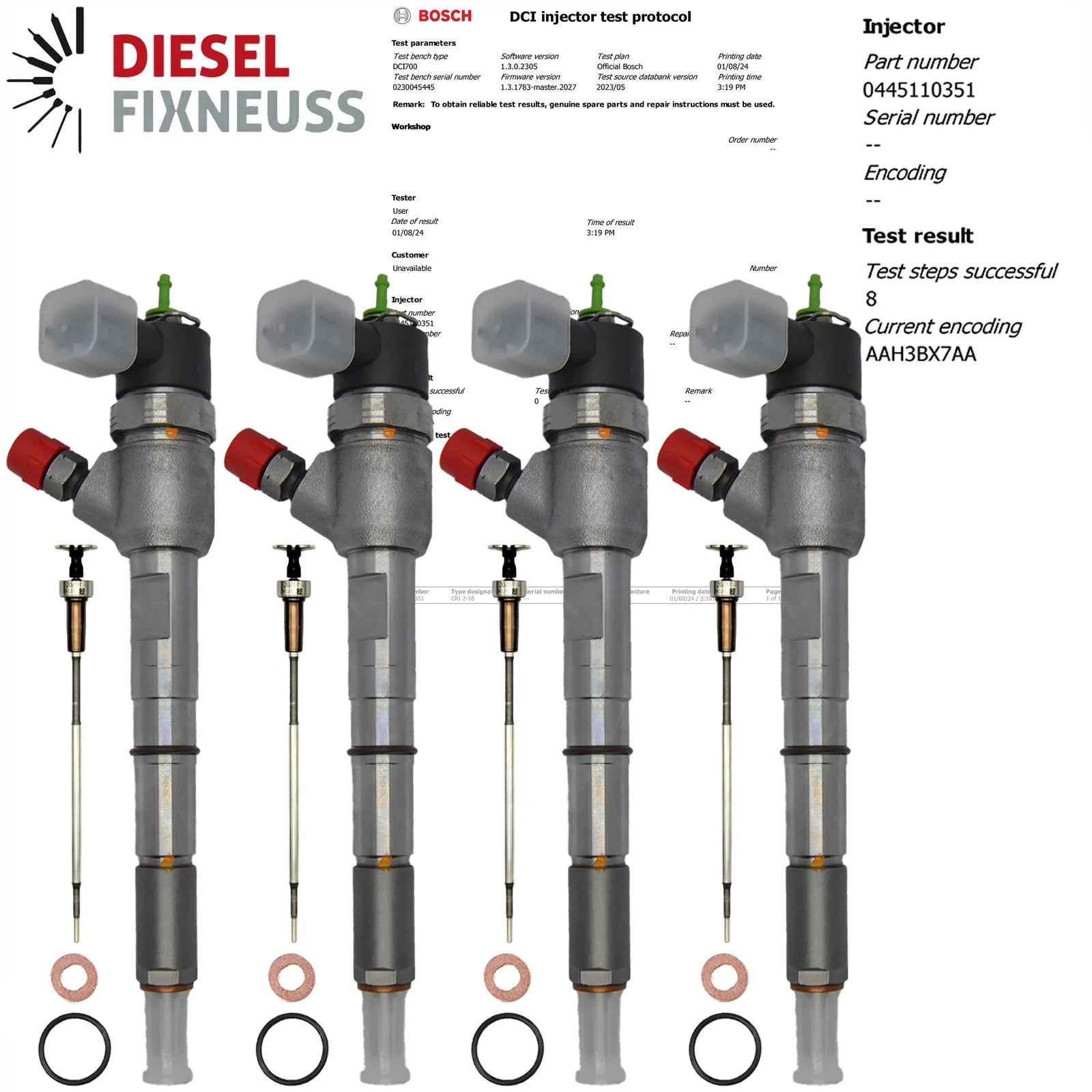 4x Injektor Bosch Fiat 1.3 D Mj Ford 1.3 Tdci Suzuki 1.3 Ddis 0445110351