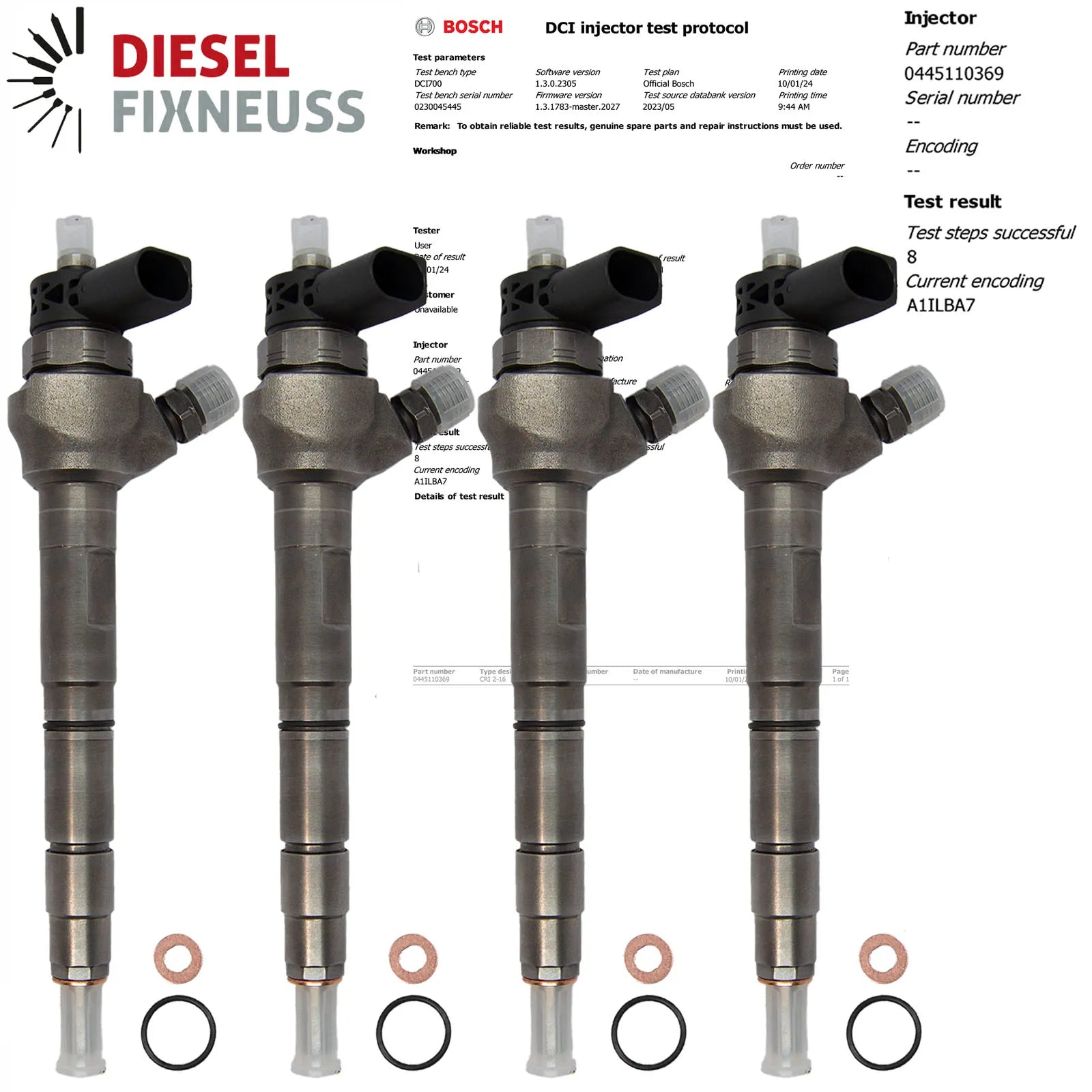 4X Injecteur 2.0 Tdi Audi VW 0445110369 Cff Cfh Cfg 03L130277J