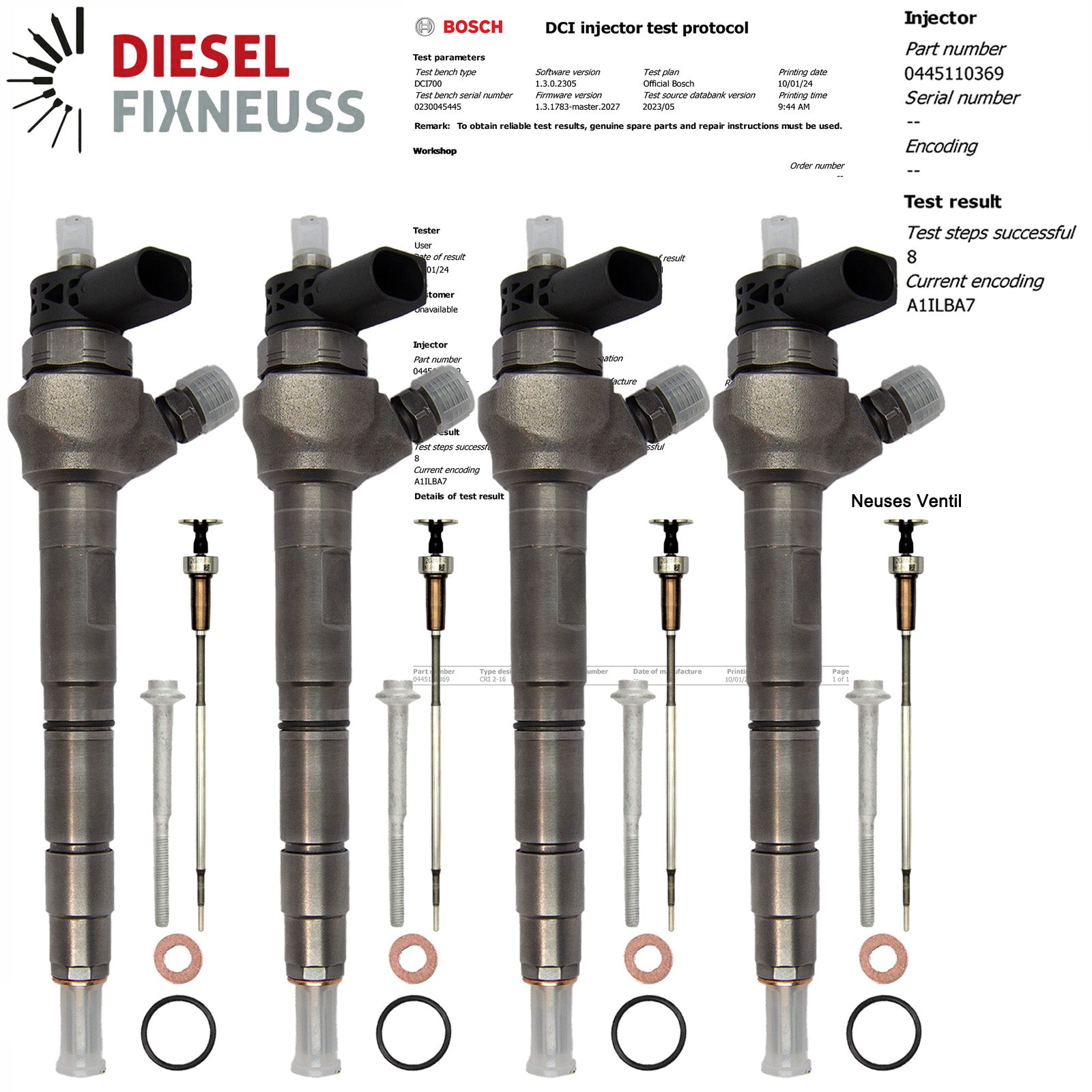 4X Injecteur 2.0 Tdi Audi VW 0445110369 Cff Cfh Cfg 03L130277J