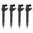4x Bosch injectors (part number 0445110469) compatible with Audi, VW, Seat and Skoda vehicles. Includes copper sealing rings, O-rings, and (Bosch Dci 700) test report. Fits VW, Seat, Aud, and Skoda models. Comes with 1-year warranty without kilometer limitation.