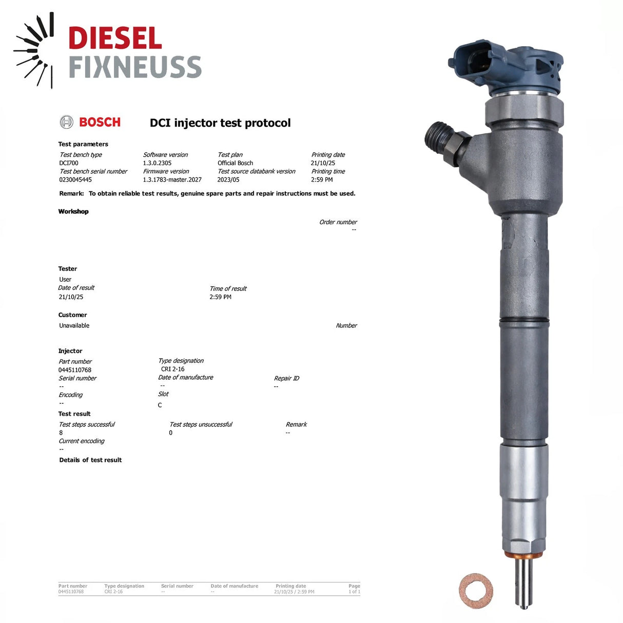 Bosch Common-Rail Injector 0445110768 – Diesel Injector