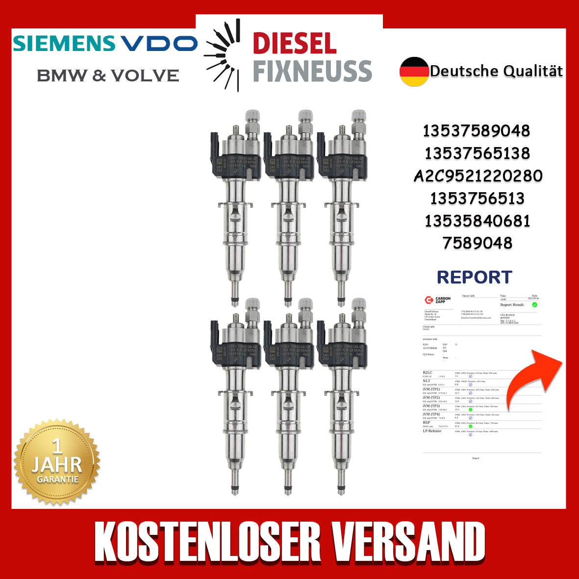 6x Einspritzdüse Einspritzventil 13537585261 13537565138-07 BMW Benzin