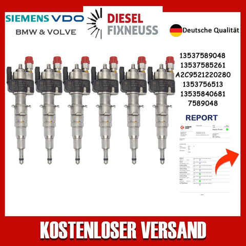 6x Fuel Injector BMW 1/3/5 Series | Part No: 13537589048/13537585261-09 Benzin | Compatible with N45/N43/N53 Engines | Includes Copper Ring, O-Ring, Test Report