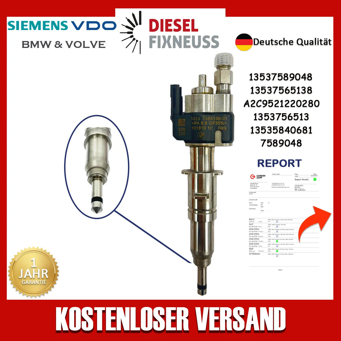 Einspritzdüse VDO 13537565138-01 N43 N53 BMW Benzin 13537589048