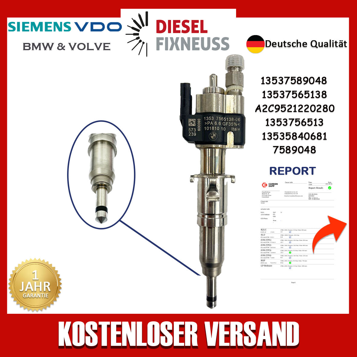 Einspritzdüse VDO 13537589048 13537585261 13537565138-06 N43 N53 BMW Benzin