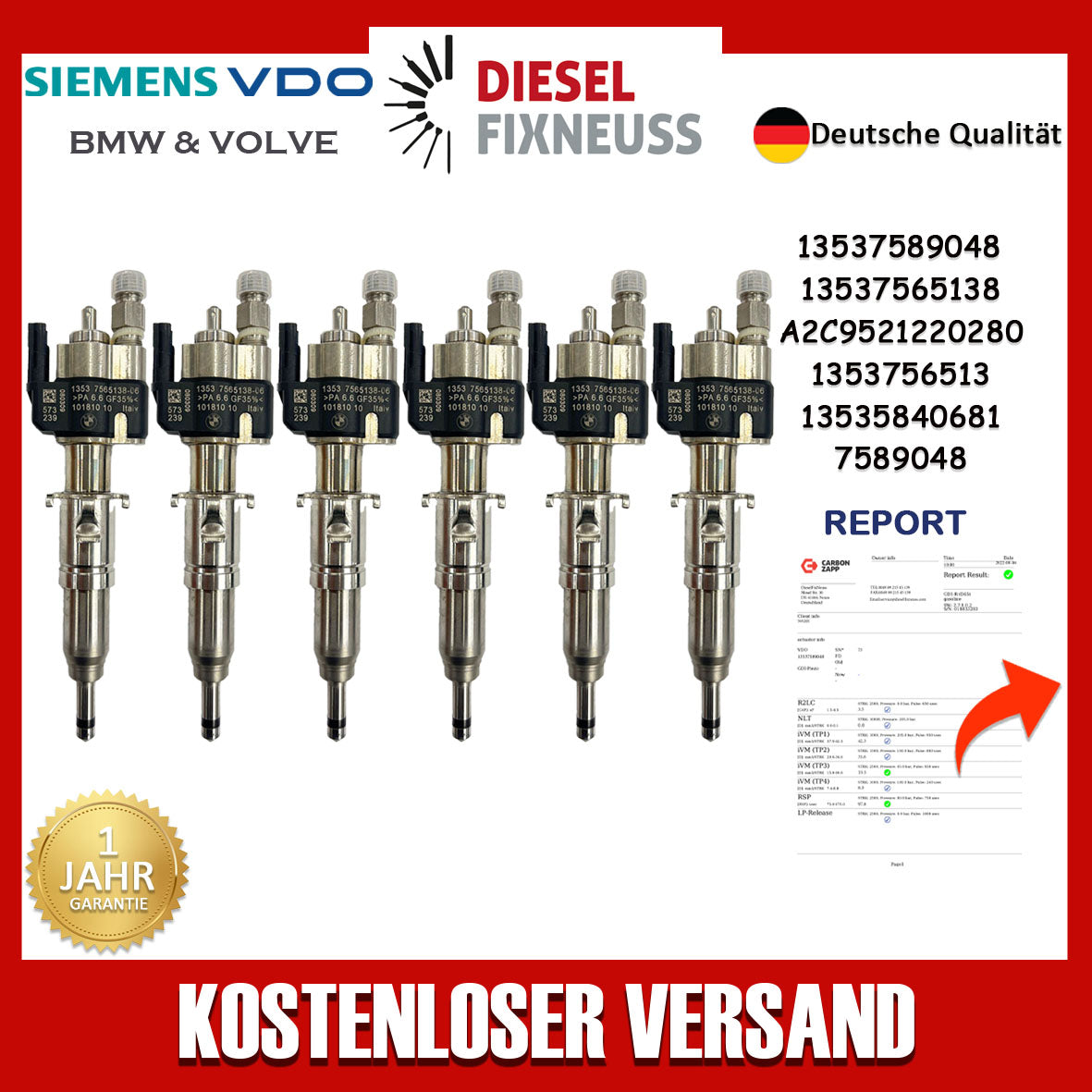 6x VDO 13537589048 Einspritzventil 13537565138-06 N43 N53 BMW Benzin