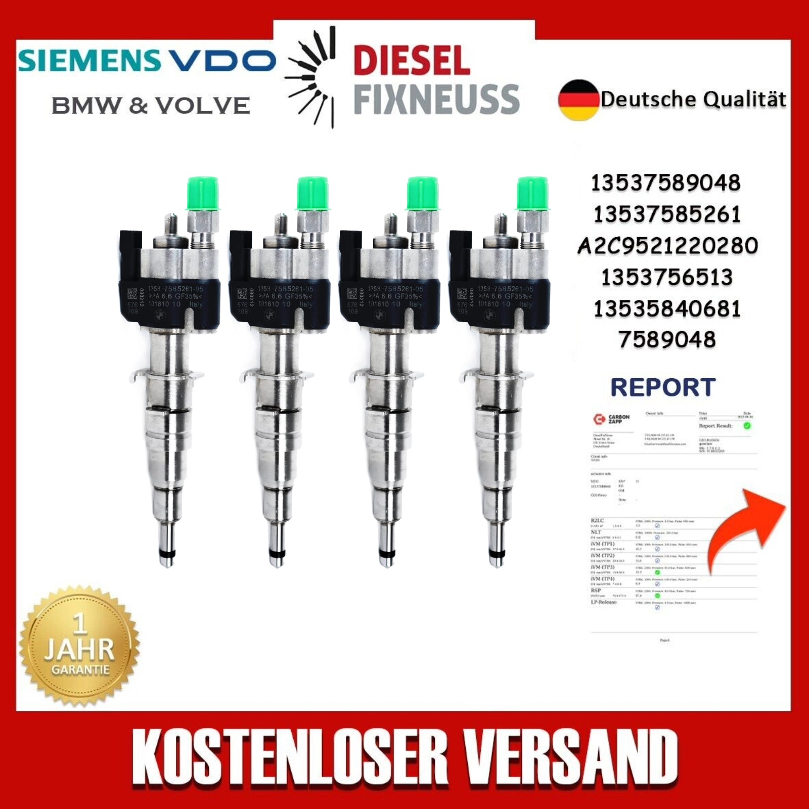 4x Einspritzdüse Einspritzventil VDO 13537585261-05 13537589048 N43 N53 BMW Benzin