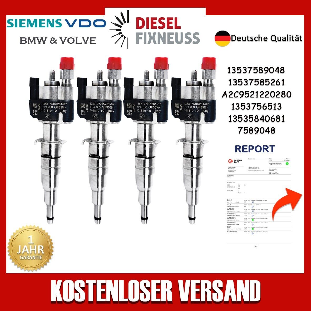 4x Einspritzdüse für BMW Benzin 13537589048 13537565137 N63 13537585261