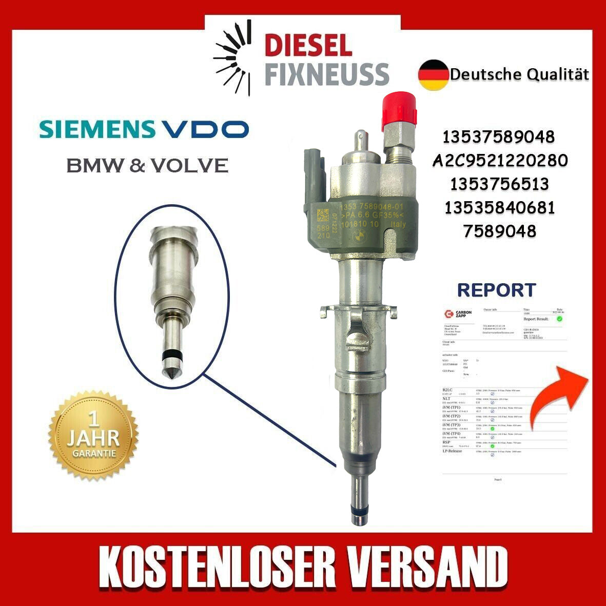 Einspritzdüse VDO 13537565137 N43 N53 BMW Benzin 13537589048-01