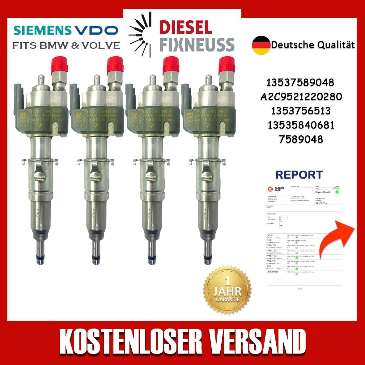 4x Einspritzdüse Einspritzventil VDO 13537589048-01 13537565138 N43 N53 BMW Benzin