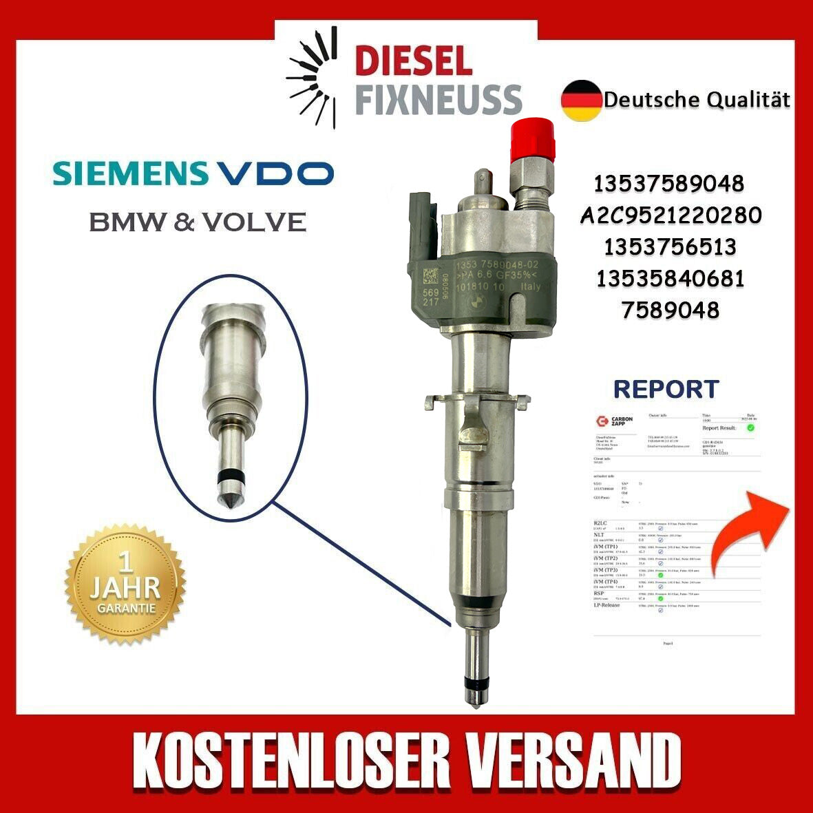 Passt für N43 N53 BMW Benzin Einspritzdüse 13537585261 VDO 13537589048-02