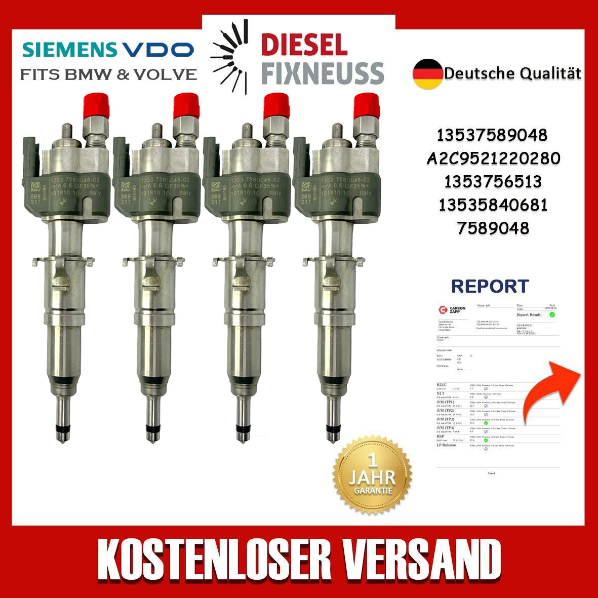 4x Passt für N43 BMW Benzin Einspritzdüse Einspritzventil VDO 13537589048-02