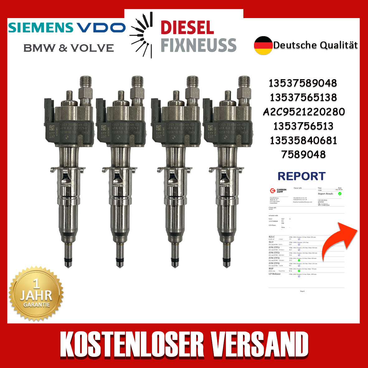 4x Passt für N43 N53 BMW Benzin Einspritzdüse Einspritzventil VDO 13537589048-03