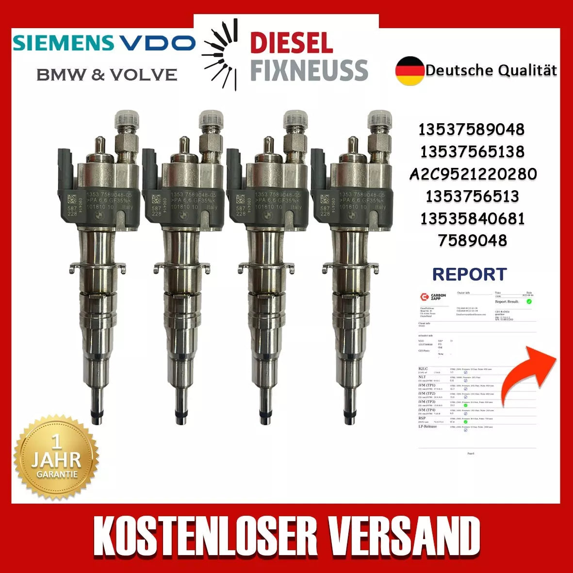 4x Einspritzdüse Einspritzventil VDO 13537565138 13537589048-05 N43 N53 BMW Benzin