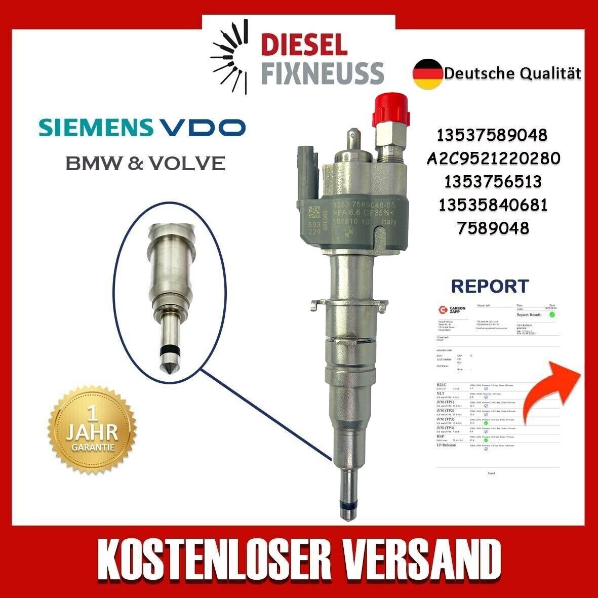 Injecteur Injecteur VDO 13537589048-05 13537565137 N43 N53 BMW Essence 7589048