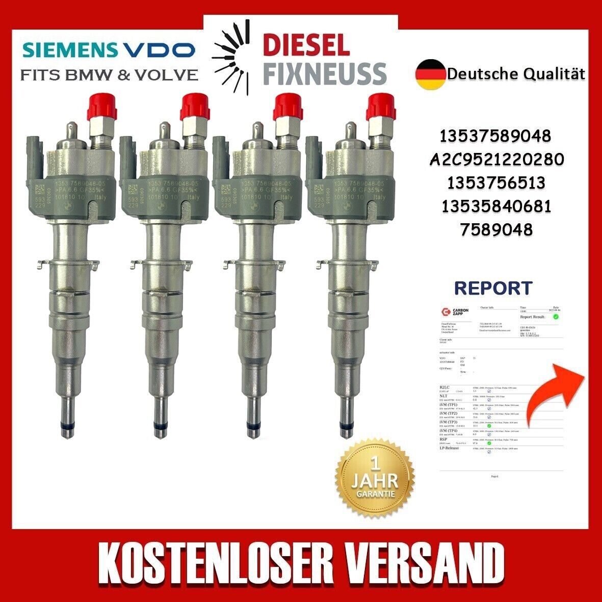 4x Einspritzdüse Einspritzventil VDO 13537589048-05 13537585261 N43 N53 BMW Benzin