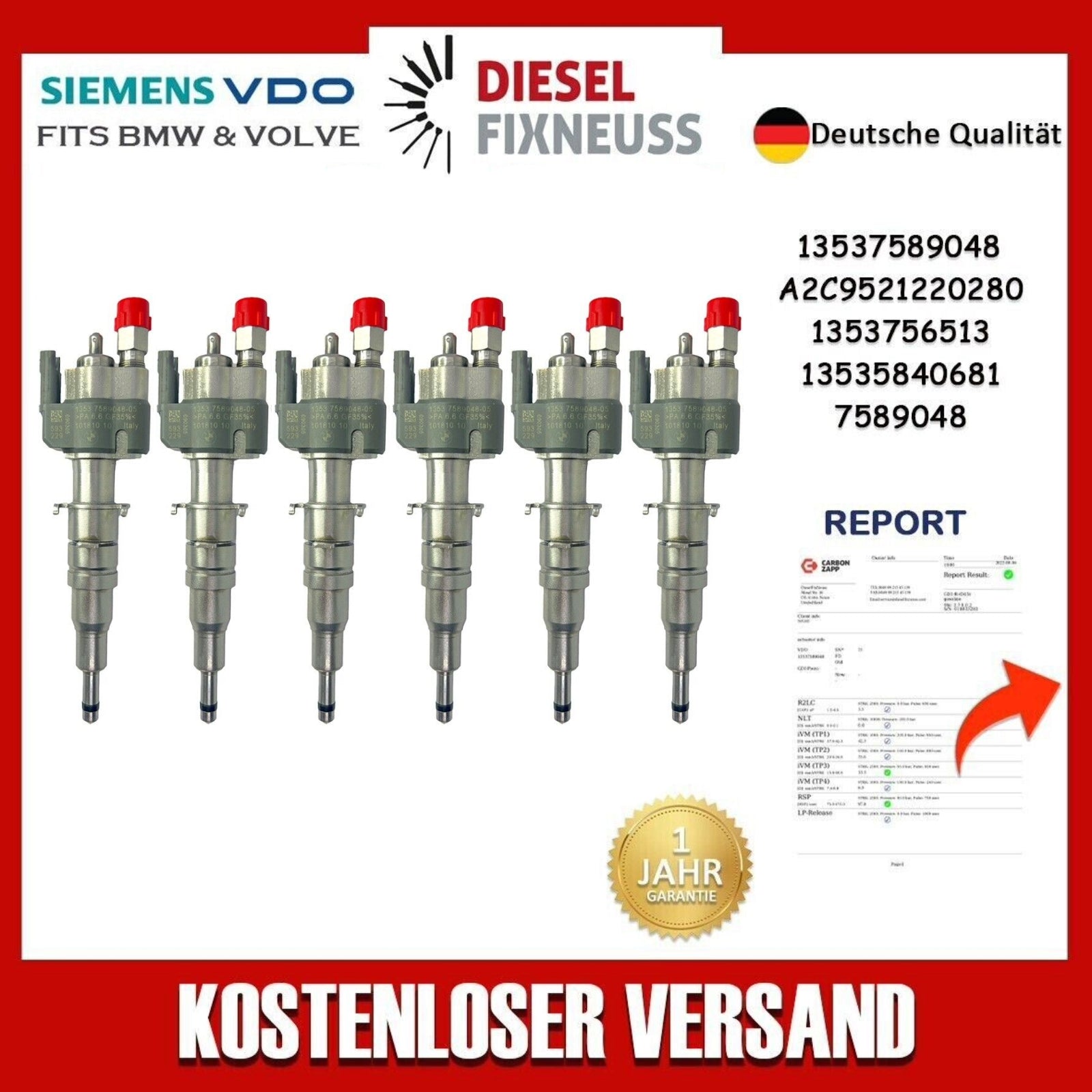 6x Einspritzdüse Einspritzventil VDO 13537589048-05 13537585261 N43 N53 BMW Benzin