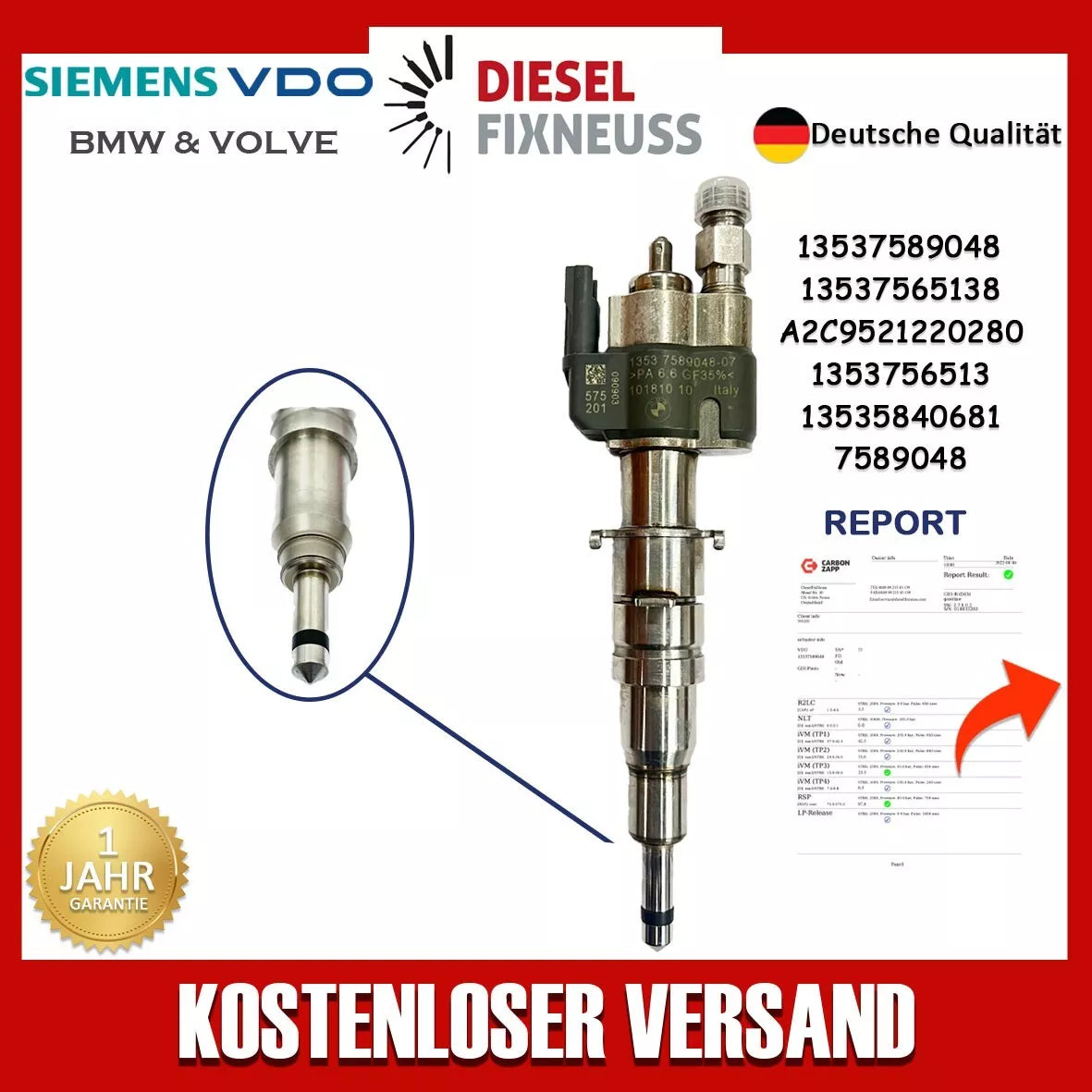 Injecteur VDO 13537589048-07 13537565138 N43 N53 BMW Essence 7589048