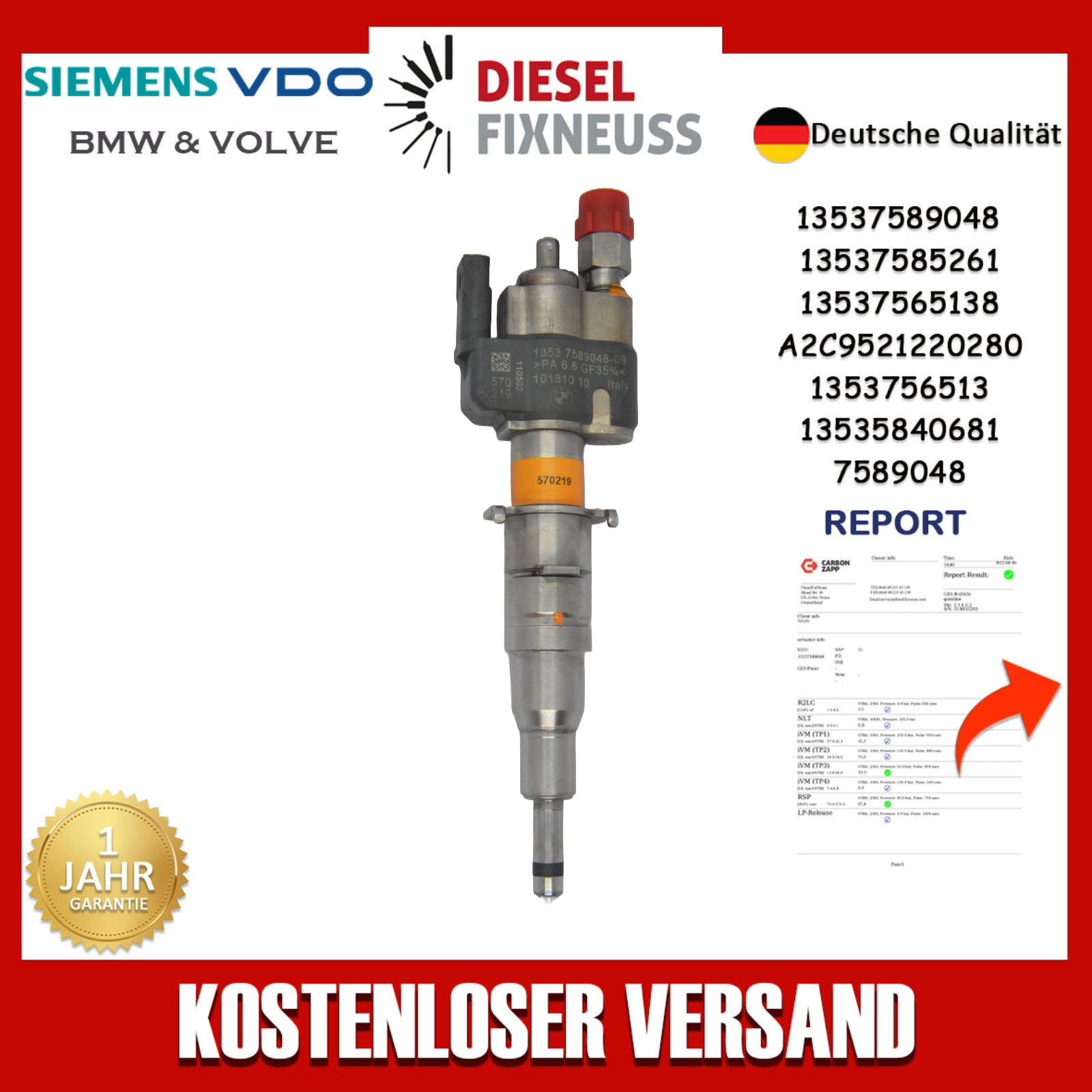 Einspritzventil VDO 13537589048-09 N43 N53 BMW Benzin