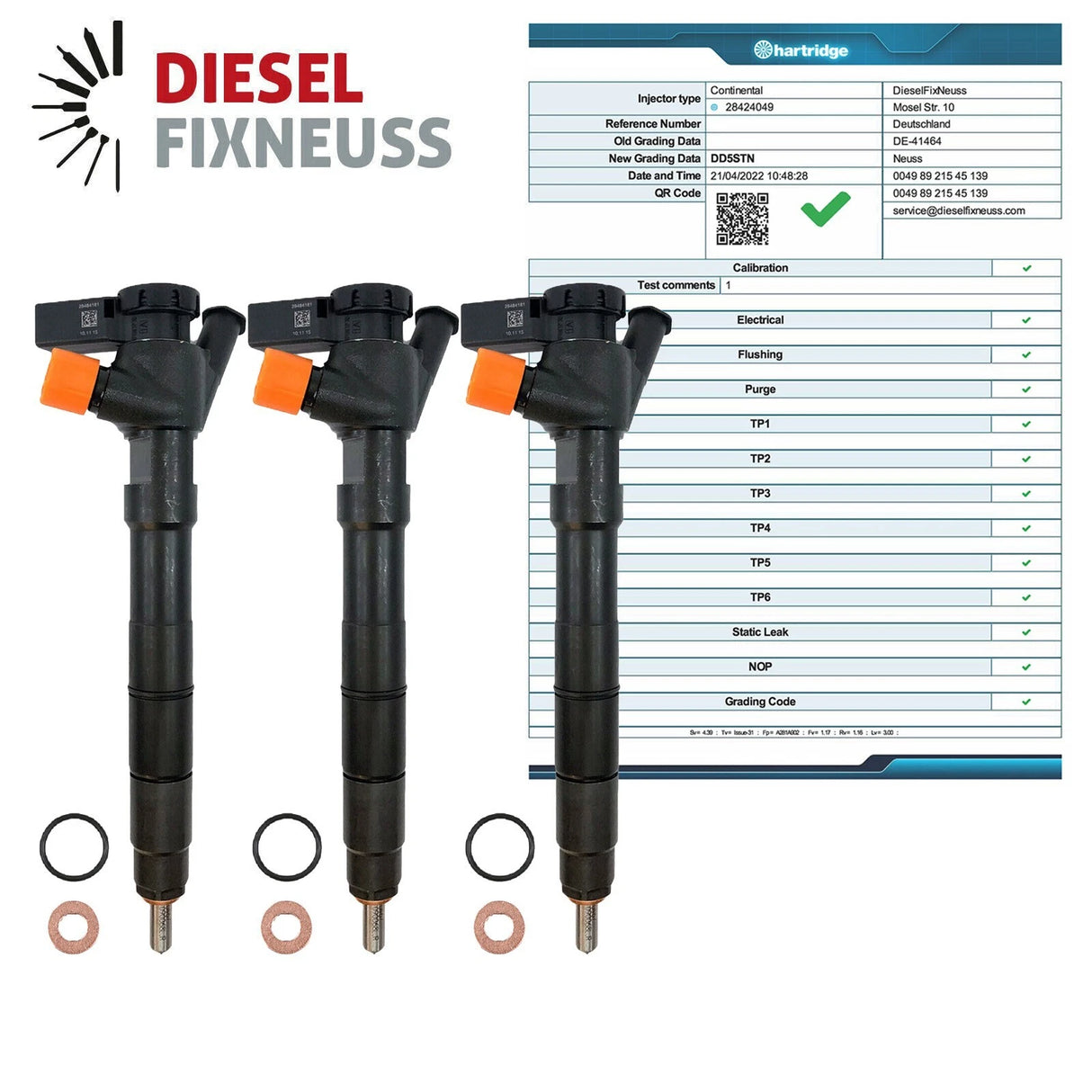Set of 3 refurbished DELPHI injectors (28424049) with seals and test report, for 1.4 TDI engines in VW, Audi, Seat, and Skoda (75–105 HP)