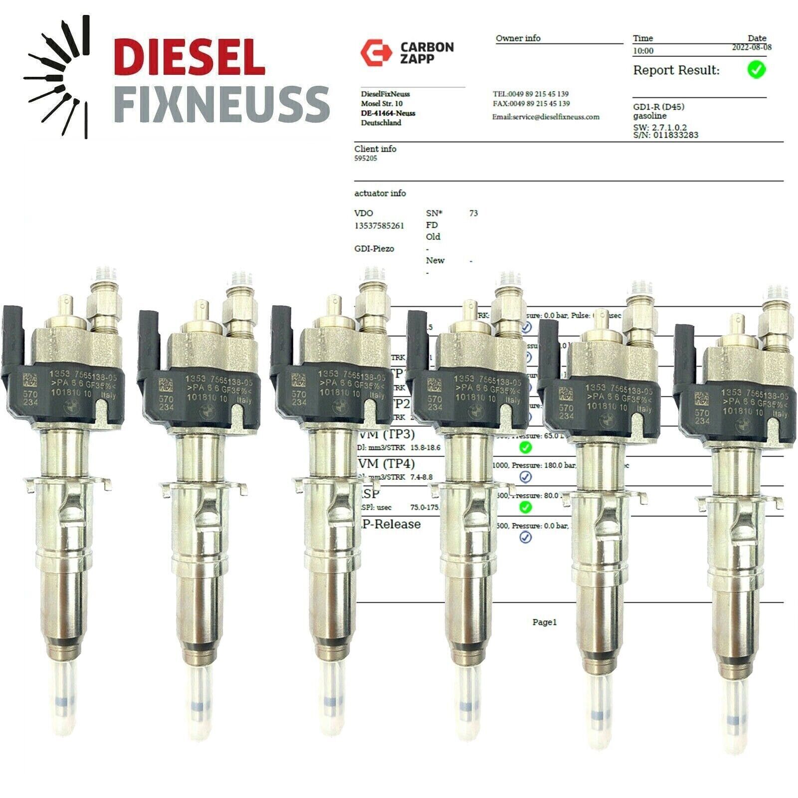 6x Einspritzdüse Passt für BMW Benzin 3er E90 E91 E92 13537585261 335i 5er F07