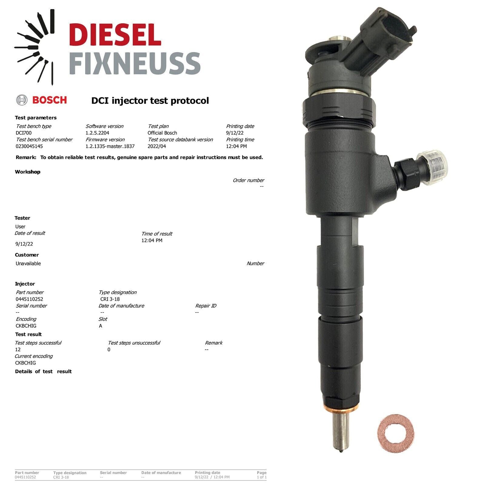 4x Einspritzdüse INJECTOR Peugeot 207/206 1.4 Hdi Ref: 0445110252 96565889