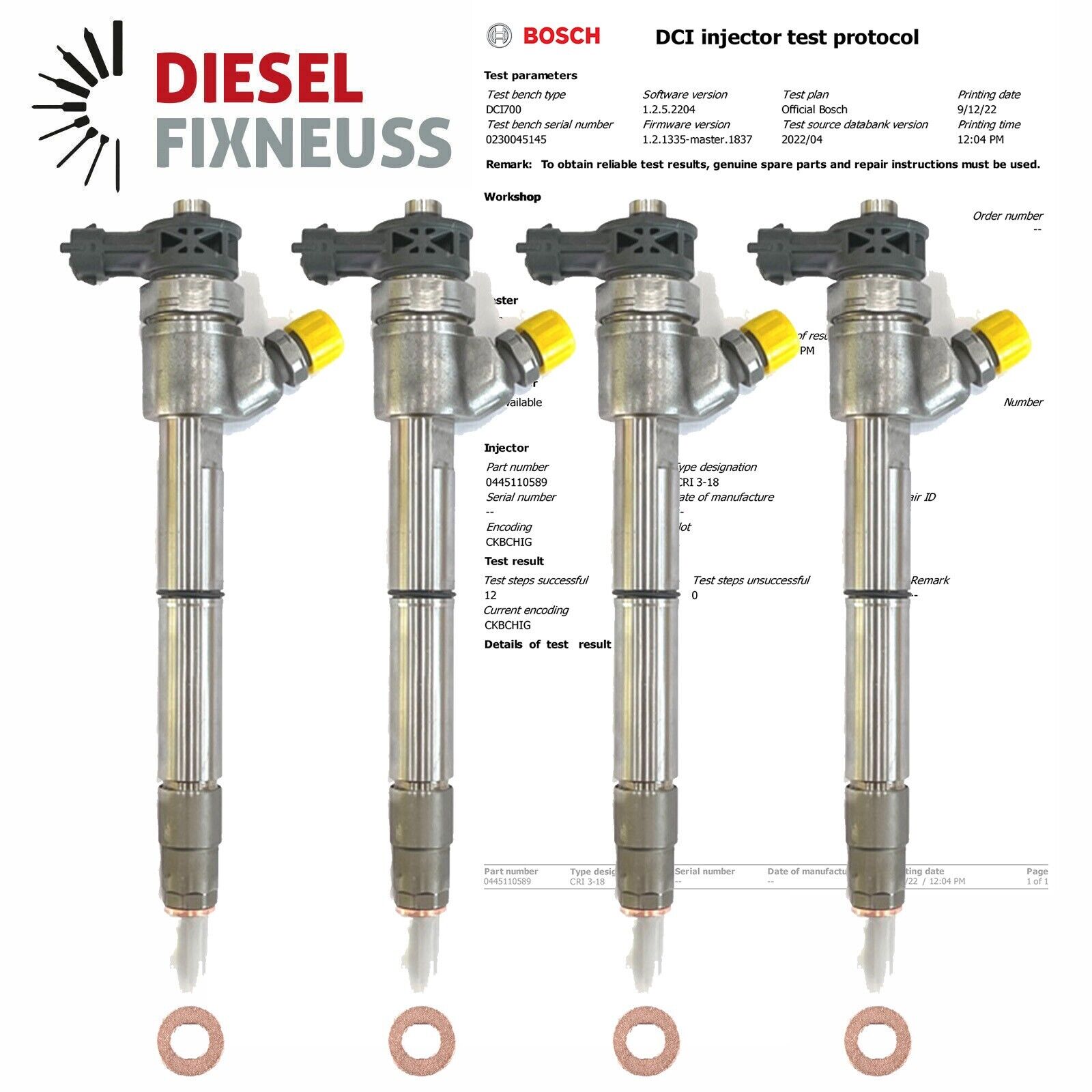 4x Einspritzdüse Kia Sportage 1.7 CRDi Diesel Injector 33800-2A610 0445110589 