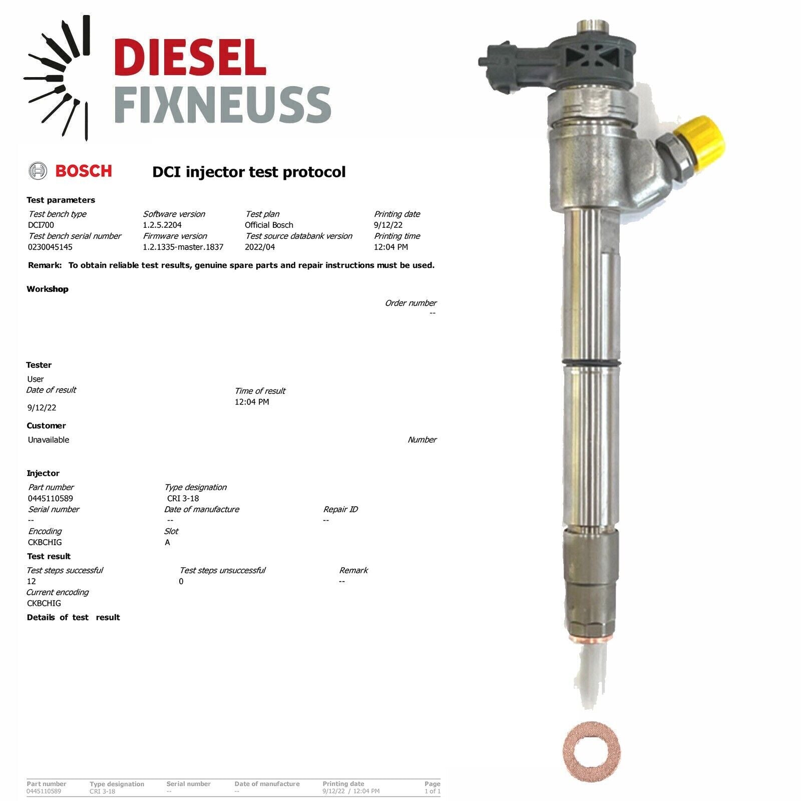 Einspritzdüse HYUNDAI TUCSON KIA SPORTAGE 1.7 DIESEL INJECTOR 0445110589 