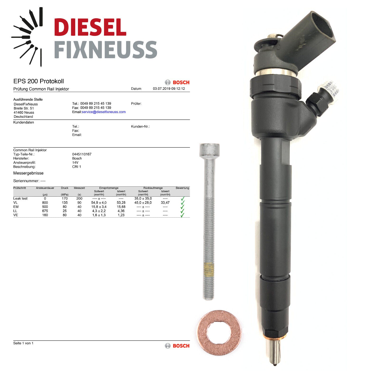 Bosch Einspritzdüse 0445110167 Injektor Mercedes W169 W245160 200 CDI0986435117