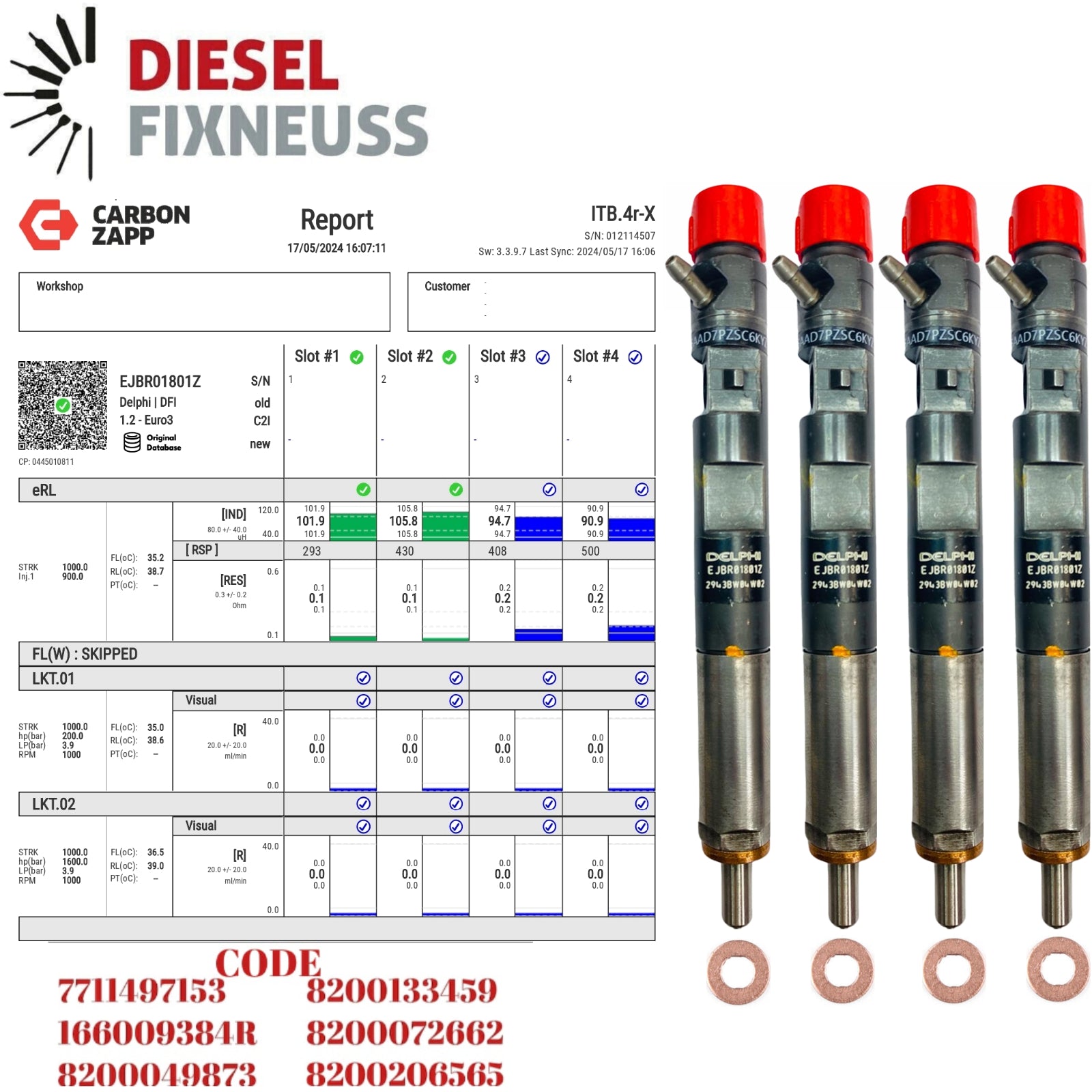 Diesel EJBR01801Z Delphi Injector Report on Carbon Zapp Test Machine