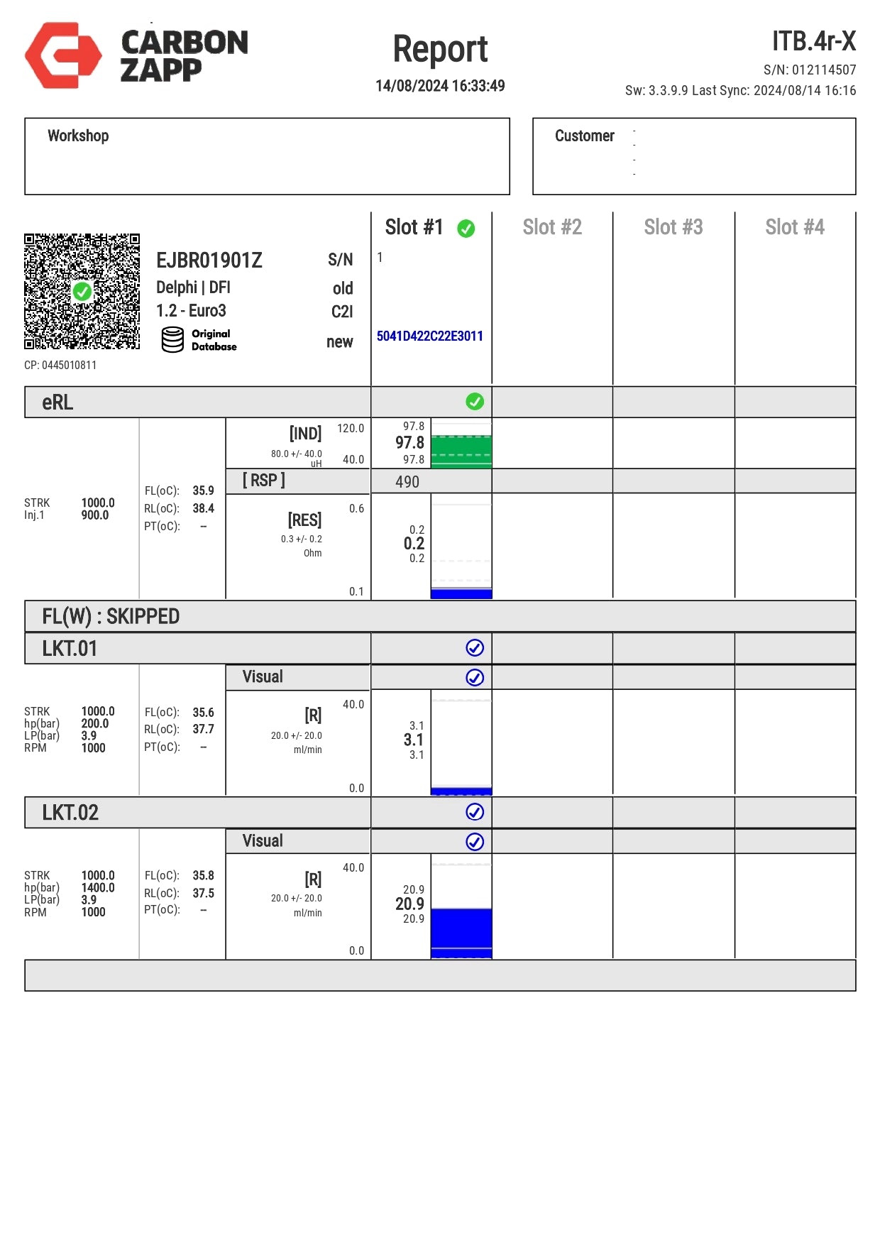 Diesel EJBR01901Z Delphi Injector Report on Carbon Zapp Test Machine