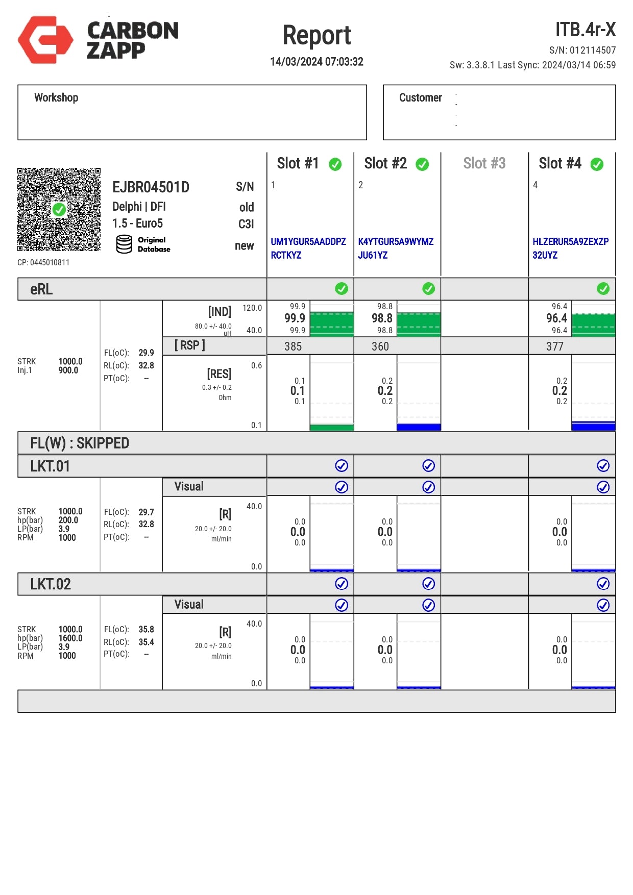 Diesel EJBR04501D Delphi Injector Report on Carbon Zapp Test Machine