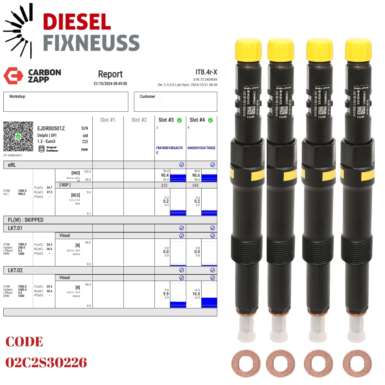 Diesel EJDR00501Z Delphi Injector Report on Carbon Zapp Test Machine