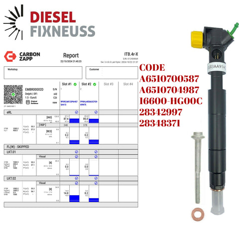 Diesel EMBR00002D Delphi Injector Report on Carbon Zapp Test Machine