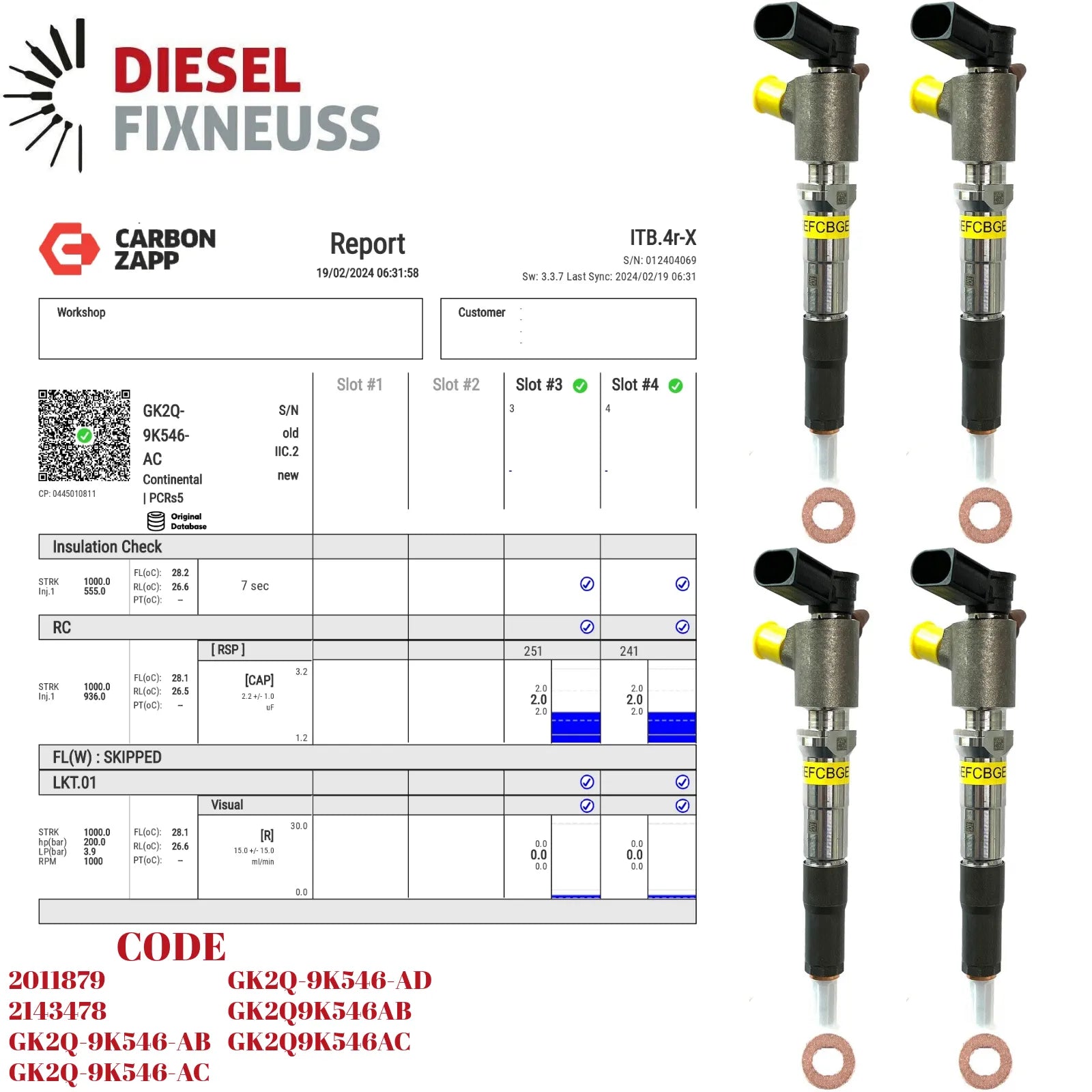 4x Injektor DENSO GK2Q-9K546-AC GK2Q-9K546-AB 2143478 Ford Transit 2,0